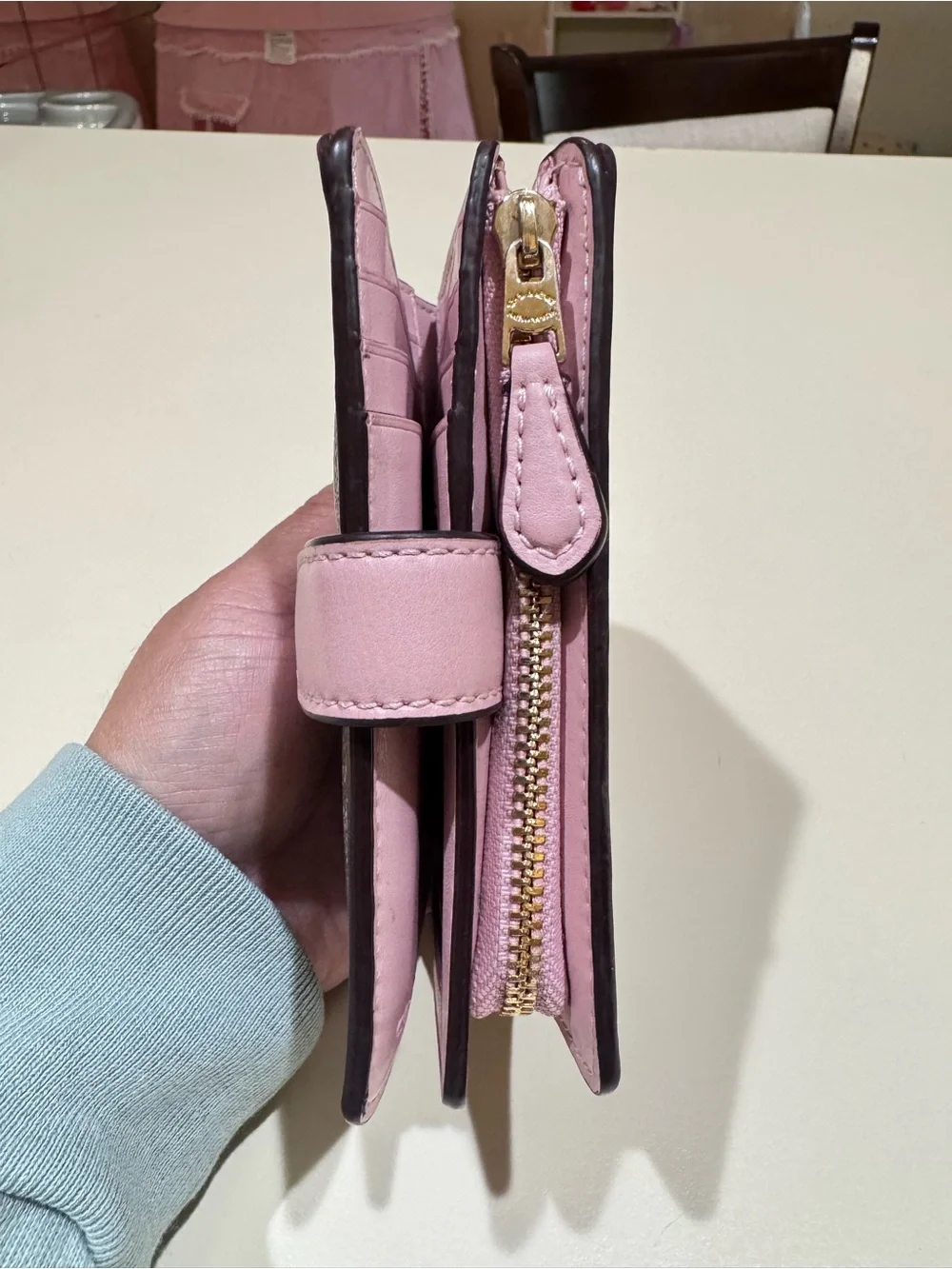 Coach Small Signature Wallet with Pink Snap and Gold Logo